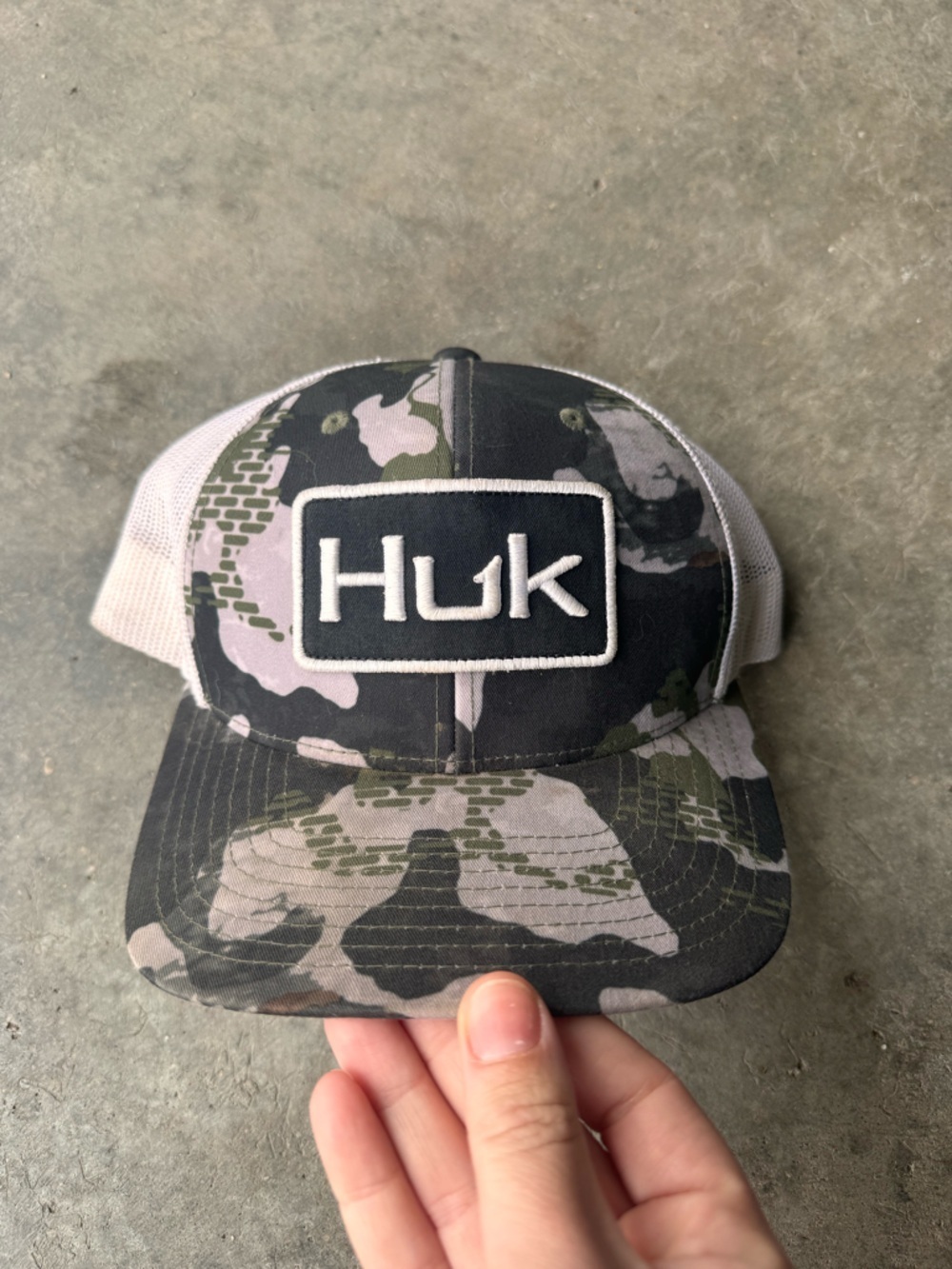 Huk Camo Trucker Hat - Olive Green & Light Pink Patch